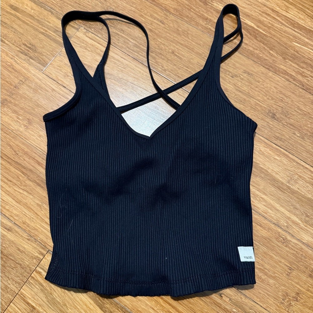 Vuori Black Ribbed Strappy Tank Top